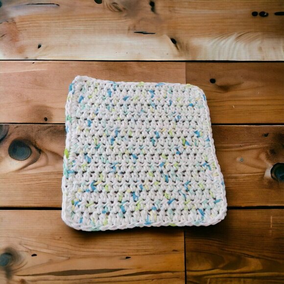 Handmade Crochet Dishcloth Set of 3, Cotton Yarn Happy Go Lucky - Picture 2 of 4